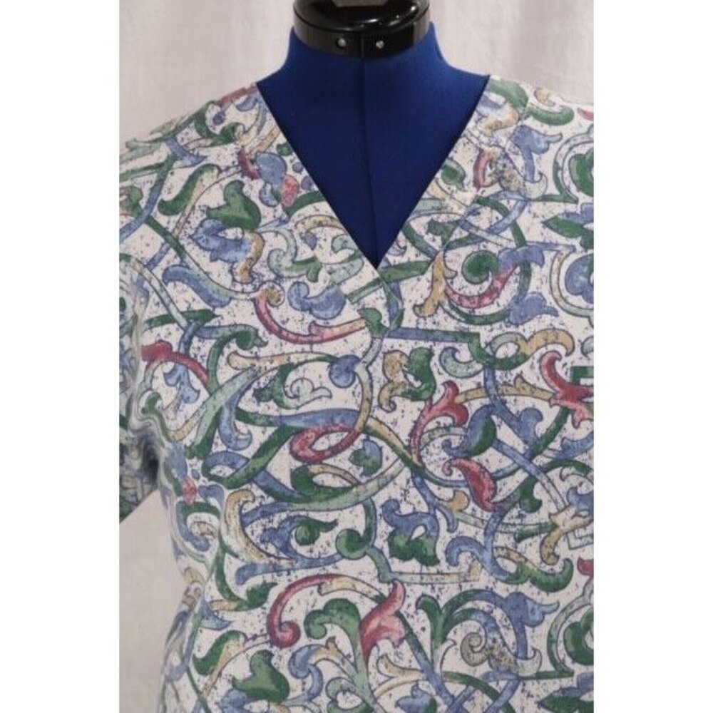 Dilly Uniform Scrub Top Women XL Blue Multicolor Vines Uniform Medical Shirt VTG - Picture 3 of 11